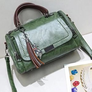 Tassel Décor Green Handbag