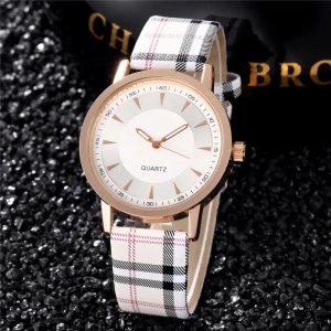 Simple Style White Golden Casual Ladies Watch