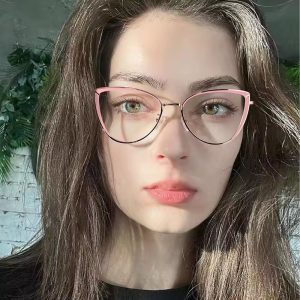 Silver Pink Cat Eye Anti Blue Light Reading Glass Computer Goggles