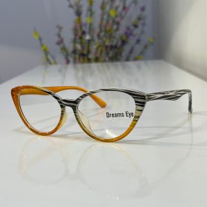 Black Yellow Stripe Anti Blue Light Cat Eye Small Eyeglass