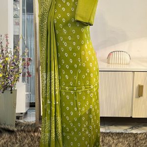 Lime Green Natural Dye Maslin Cotton Silk Unstitch 3ps