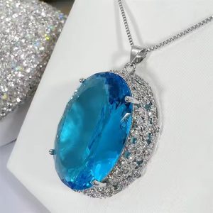 Large Crystal Egg Shaped Pendant Necklace