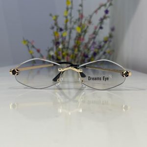 Blue Gradient Rimless Polygonal Stylish Metal Shades Small Ladies Sunglass