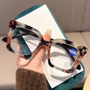 Flower Pattern Color Blocked Square Reading Glasses Anti Blue Light Spring Foot Eyeglass