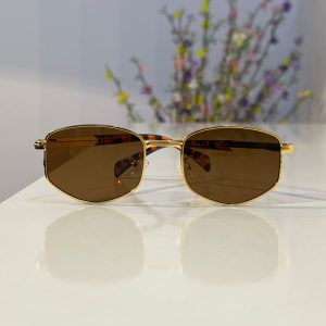 SHAUNA Retro Polygon Brown Square Metal Unisex Sunglass