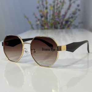 DOHODO Polygon Frame Retro Metal Golden Brown Unisex Sunglass
